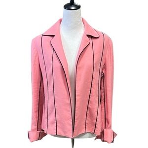 Vintage Giancarlo Ferrari Pink Lined Linen Jacket with Black Piping (8) EUC